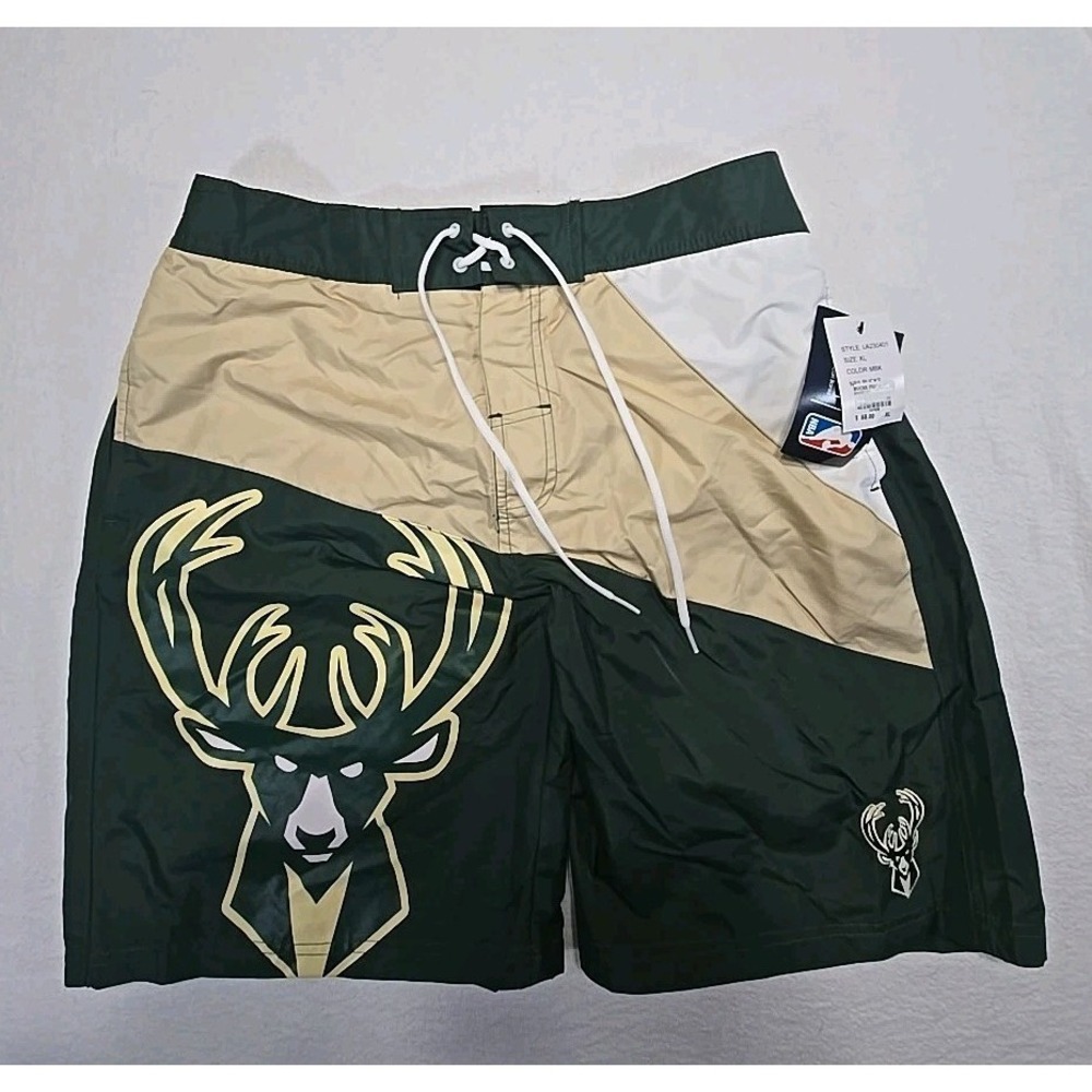 Milwaukee Bucks G-III By Carl Banks NBA Hunter Green Swim Trunks Men's XL‎ New